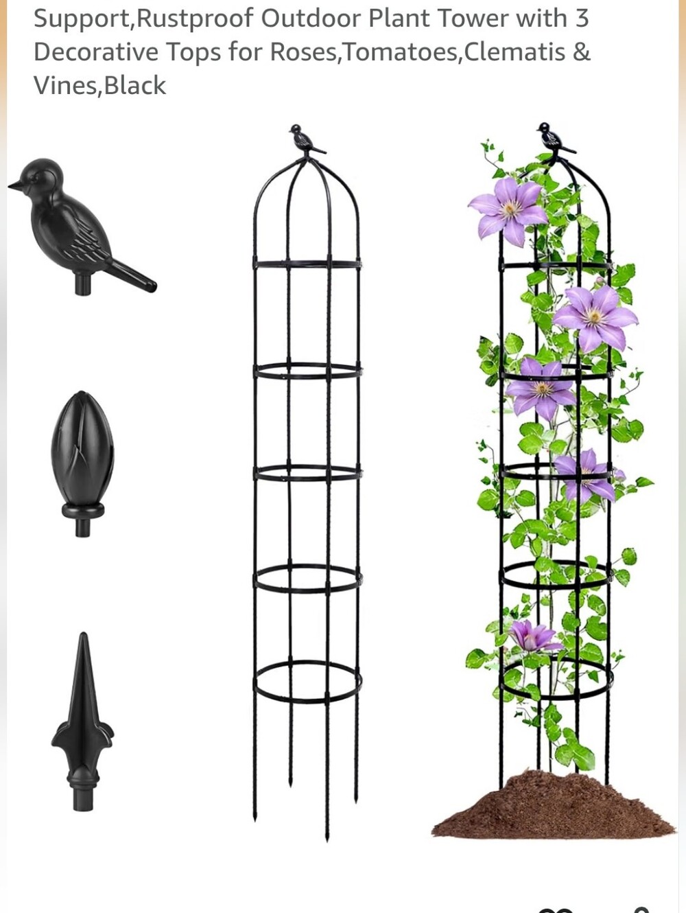 6.7FT Garden Obelisk Trellis Plant Tower With 3 Decorative Tops.